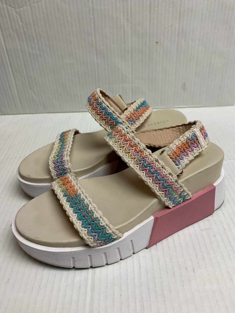 Chinese Laundry Eagan Crochet Sandals Chunky Adjustable Size 7 Pastel - Picture 2 of 9